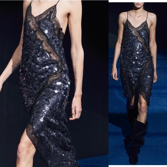 Zara ZW Collection Mauve Purple Sequin Lace Midi Dress S NWOT cocktail party - Picture 6 of 17